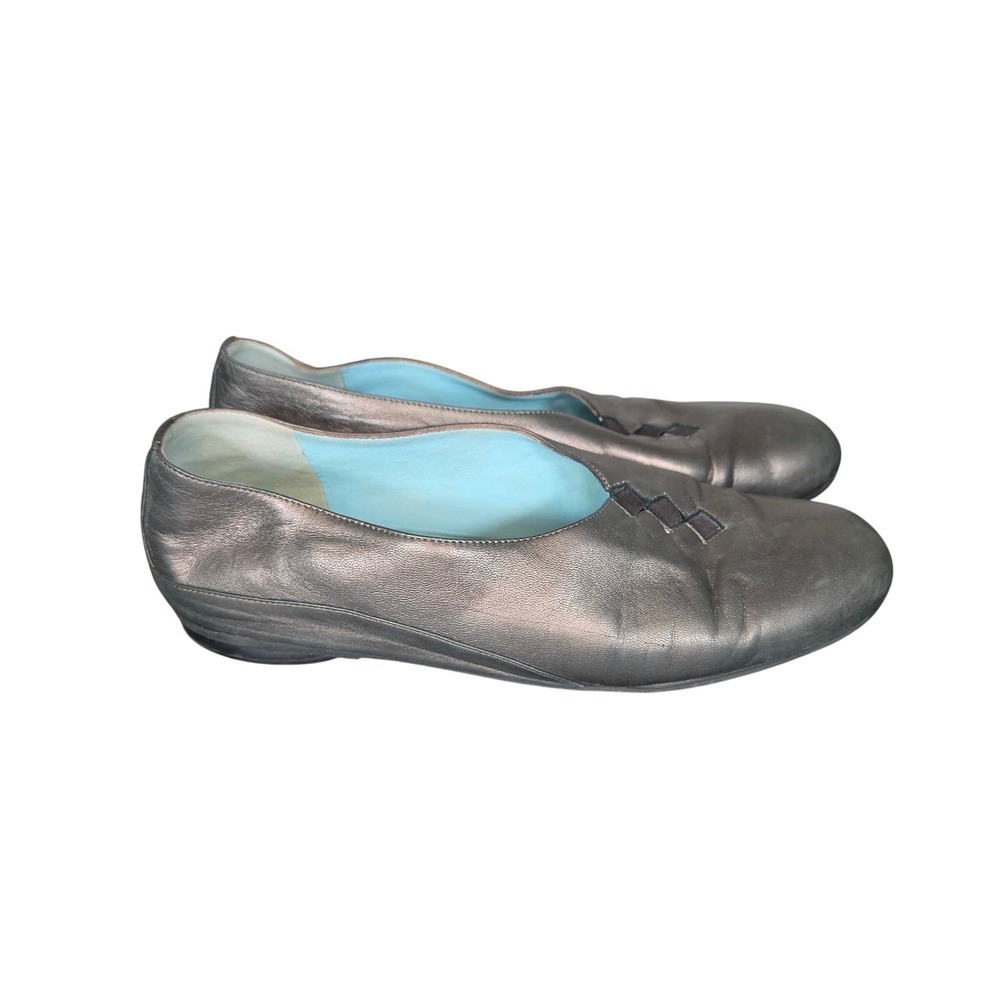 Thierry Rabotin Metallic Pewter Leather Ballet Flats 38.5 US 8 Italy Worn